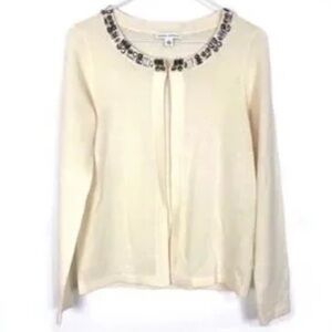 Banana Republic Cream Embellished Jeweled Long Sleeve Cardigan